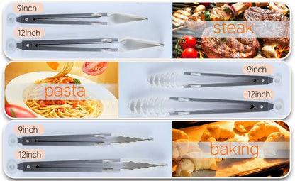 Kitchen Tongs,Set Of 3 Tongs with Silicone Tip for Cooking 9/12 Inch Stainless Steel Kitchen Tong for Meat,Food Grill,Salad,BBQ,Frying,Serving,Dishwasher (white, 12inch)