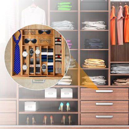 Kitchen Silverware Drawer Organizer and Storage Bamboo Wood Cooking Utensil Holder Cutlery Knife Jewelry Spice Rack Spoon Fork Multi Cabinet Organization Bathroom Counter Expandable Adjustable Tray