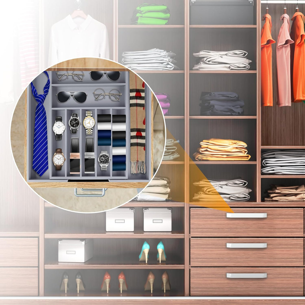 Kitchen Silverware Drawer Organizer and Storage Bamboo Wood Cooking Utensil Holder Cutlery Knife Jewelry Spice Rack Spoon Fork Multi Cabinet Organization Bathroom Counter Expandable Adjustable Tray