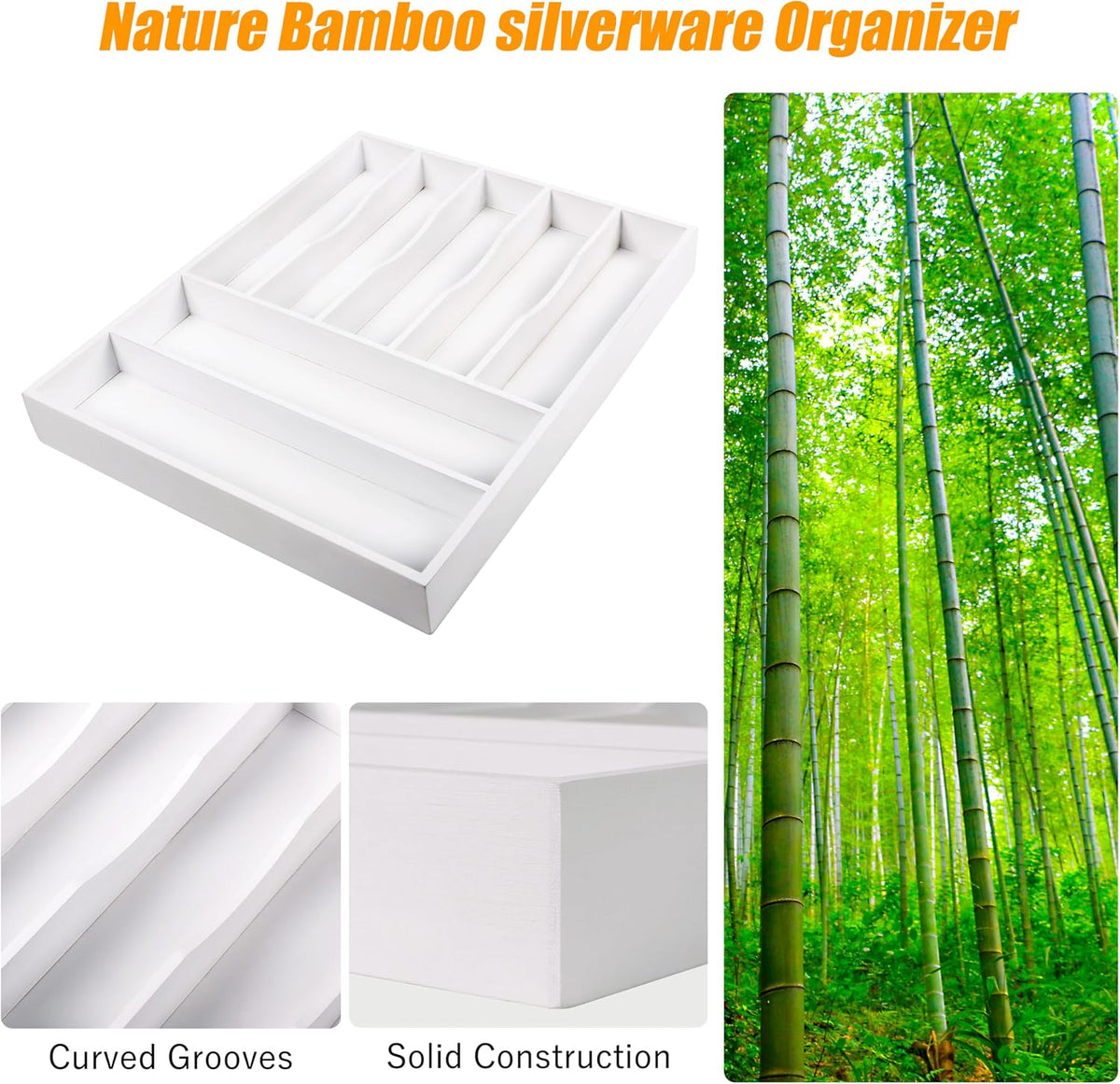 Kitchen Silverware Drawer Organizer and Storage Bamboo Wood Cooking Utensil Holder Cutlery Knife Jewelry Spice Rack Spoon Fork Multi Cabinet Organization Bathroom Counter Expandable Adjustable Tray