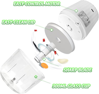 Mini Electric Garlic Chopper 300ML GLASS Food Processor Cordless