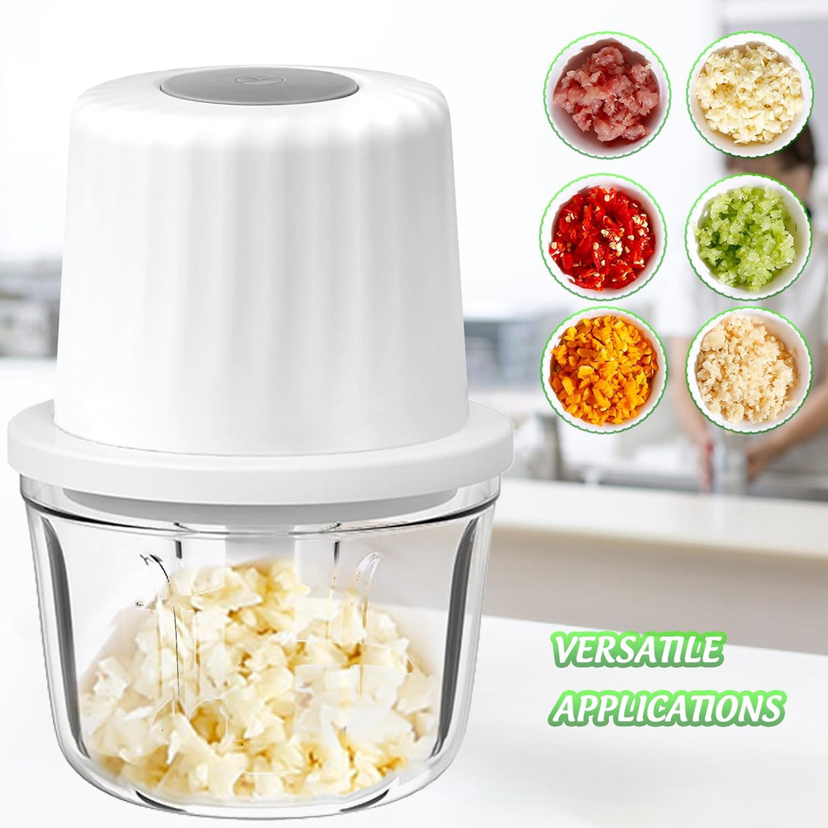 Mini Electric Garlic Chopper 300ML GLASS Food Processor Cordless