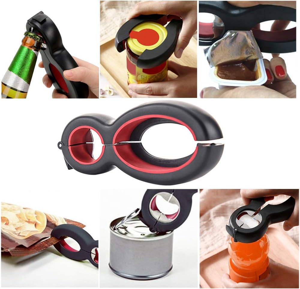 Jar Opener 6 in 1 Multi Function Bottle Opener Manual Opener Get Lids Off Easily Portable Lid Twist Off Non-Slip for Weak Hands Seniors with Arthritis and Anyone with Low Strength