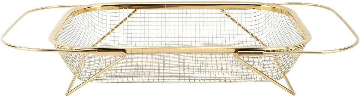 Stainless Steel Over The Sink Colander Fine Mesh Basket, Golden Strainer Expandable Rubber Grips, Kitchen Strainer, Golden Strainer For Strain, Drain, Rinse Fruits, Vegetables ()
