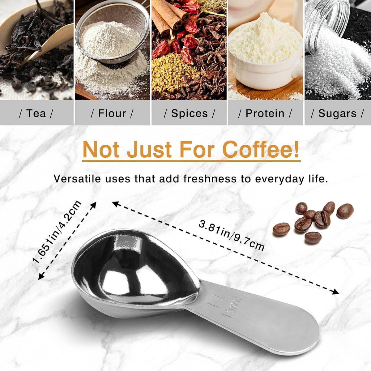 2-Piece Stainless Steel Coffee Scoop Set – 1 Tbsp & 2 Tbsp Measuring Spoons for Ground Coffee, Protein, Sugar – Short Handle Fits Storage Canisters