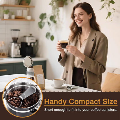 2-Piece Stainless Steel Coffee Scoop Set – 1 Tbsp & 2 Tbsp Measuring Spoons for Ground Coffee, Protein, Sugar – Short Handle Fits Storage Canisters