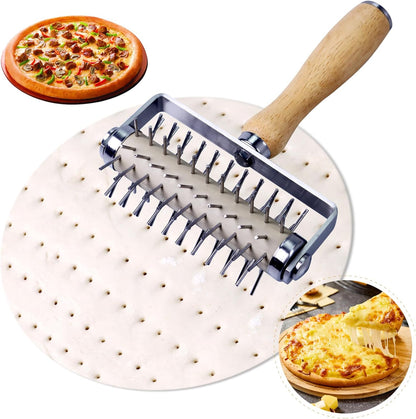 Stainless Steel Pizza Docker, Pizza Dough Docker with Wooden Handle, Pizza Roller with Spikes, Roller Docker, Pizza Hole Puncher, Dough perforator, Pastry, Cookie, Bread, Crust, Baking Dough Piercer
