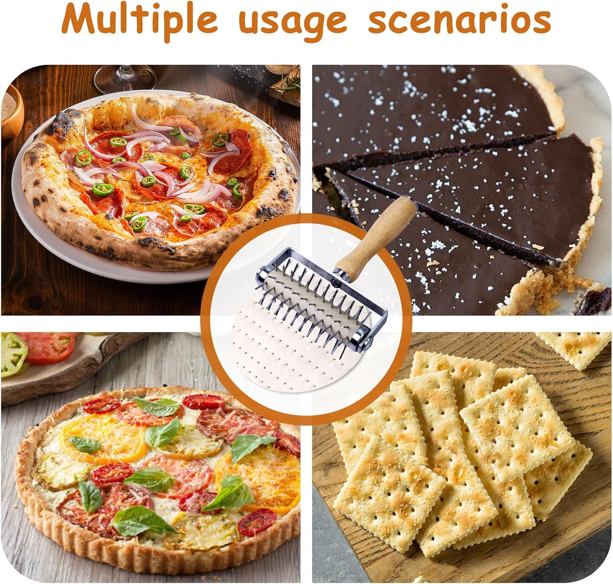 Stainless Steel Pizza Docker, Pizza Dough Docker with Wooden Handle, Pizza Roller with Spikes, Roller Docker, Pizza Hole Puncher, Dough perforator, Pastry, Cookie, Bread, Crust, Baking Dough Piercer
