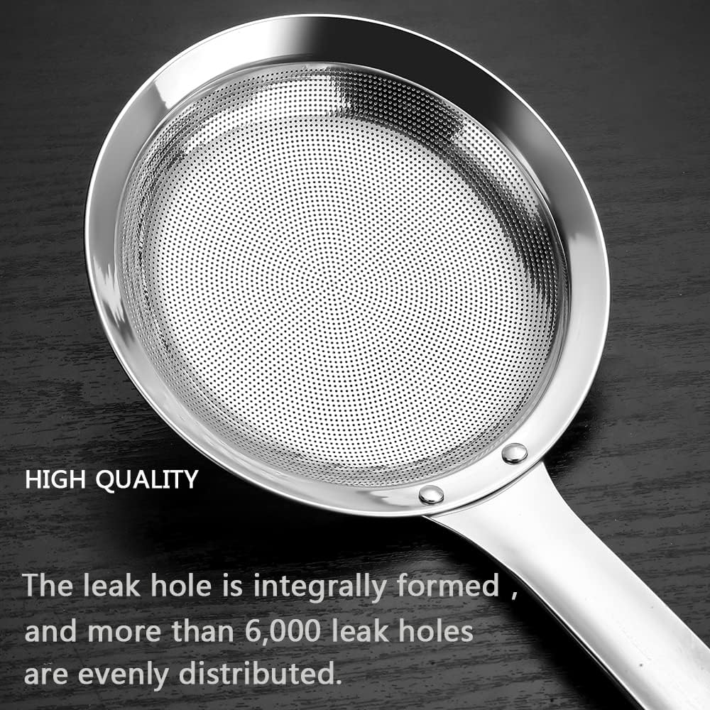 3Pack Sieve Fine Mesh Strainer Set Stainless Steel Metal Flat Cooking Skimmer Ladle Colander With Handle Food Strainer Kitchen Tools For Kitchen Baking Oil Filter Flour Sifter Foam,L M Small