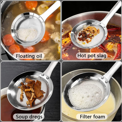 3Pack Sieve Fine Mesh Strainer Set Stainless Steel Metal Flat Cooking Skimmer Ladle Colander With Handle Food Strainer Kitchen Tools For Kitchen Baking Oil Filter Flour Sifter Foam,L M Small