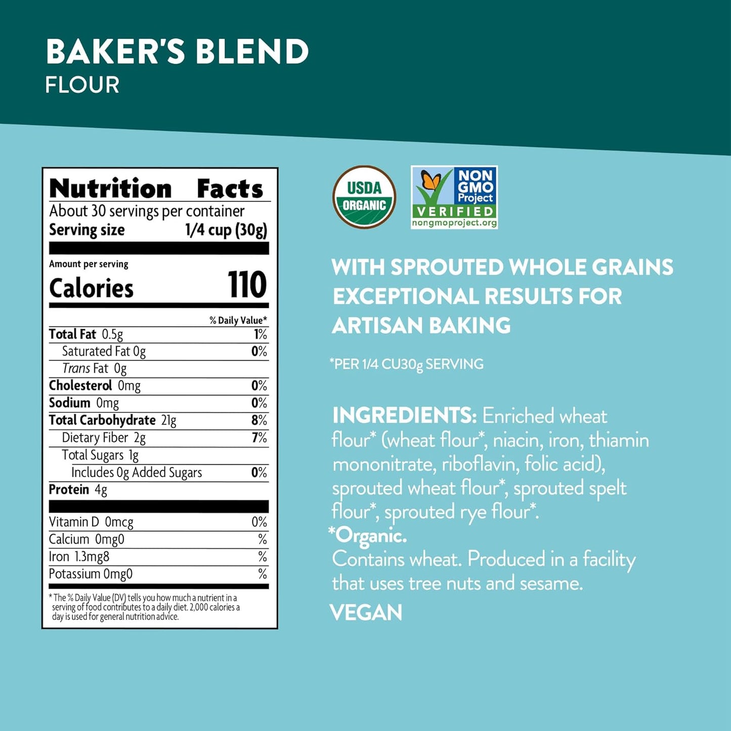 Organic Baker's Blend Flour, 32 oz (Pack of 1), Non-GMO