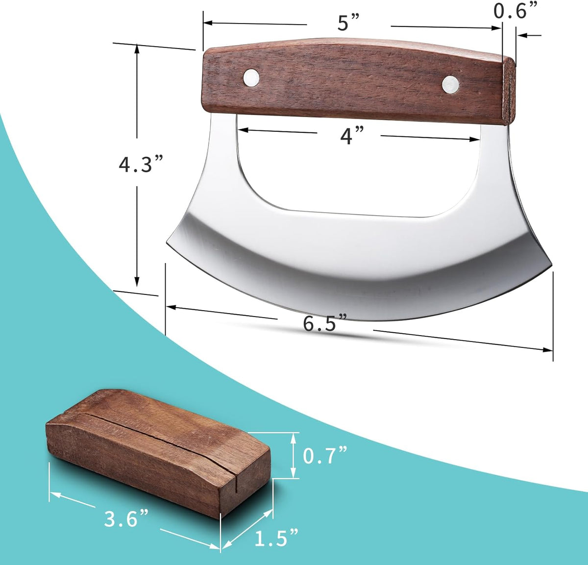 Ulu Knife with Stand for Cutter Pizza Meat Vegetables Herb Salad