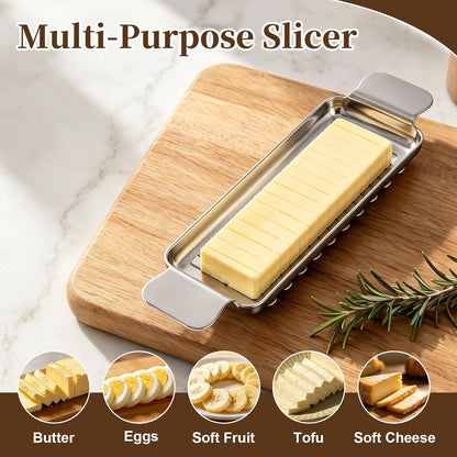 Butter Cutter and Cheese Slicer, Dishwasher-Safe Stainless Steel | Wire slicer for butter sticks, soft cheese, eggs, tofu, fruit, and lunch meat; ergonomic grip, easy cleanup