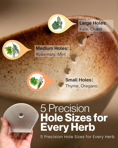 Herb Stripper Bowl, Handmade Ceramic Leaf Remover Tool for Basil, Parsley & Cilantro, Multi-Sized Holes Stem Separator, Textured Glaze Kitchen Gadget