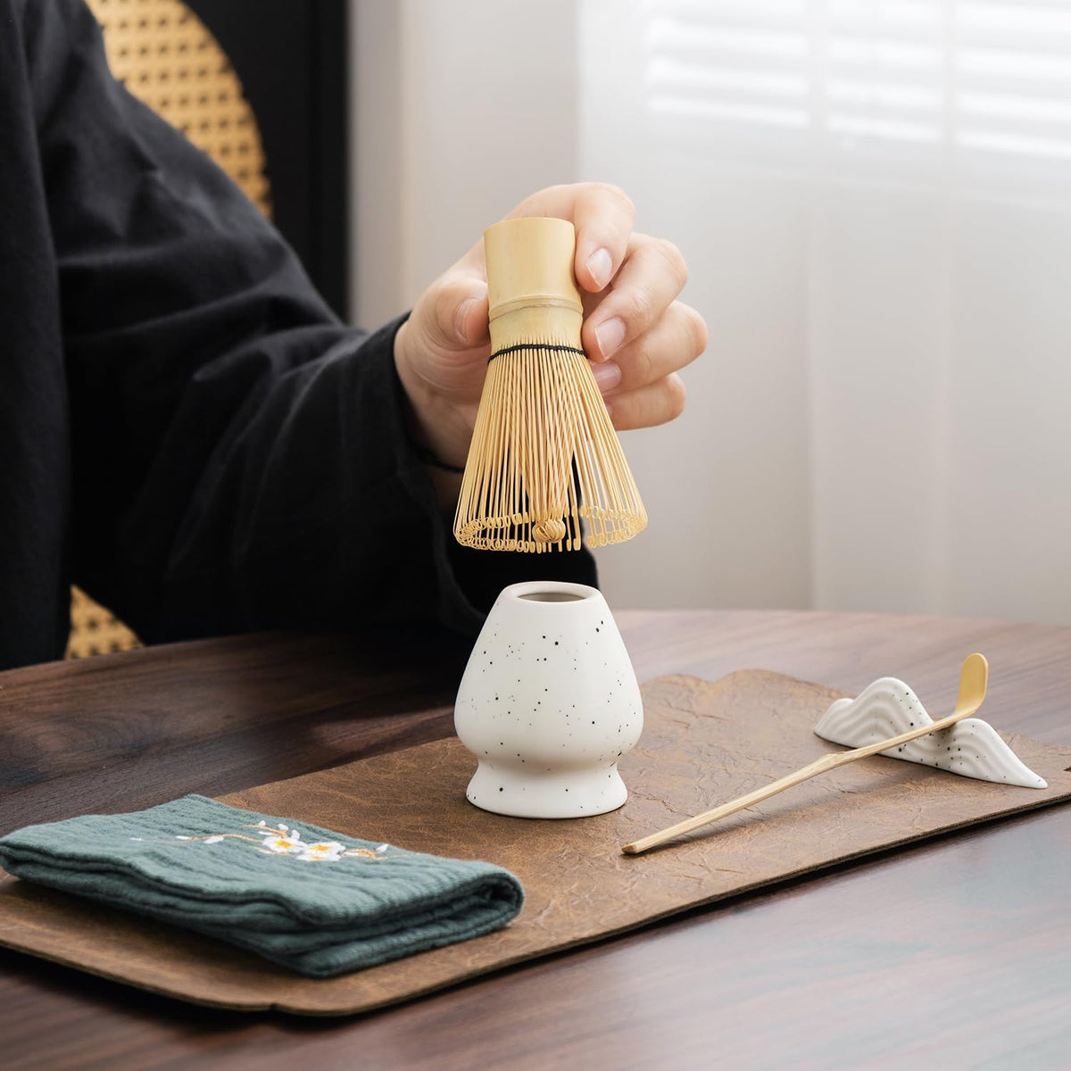 7Pcs Japanese Matcha Tea Set, Matcha Kit with Matcha Bowl (with Pouring Spout), Matcha Whisk, Whisk Holder, Strainer - Elegant Matcha Set for Gifting and Personal Use, Gift Box Packaging (white)
