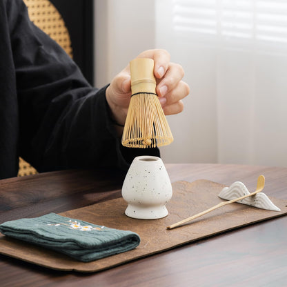 7Pcs Japanese Matcha Tea Set, Matcha Kit with Matcha Bowl (with Pouring Spout), Matcha Whisk, Whisk Holder, Strainer - Elegant Matcha Set for Gifting and Personal Use, Gift Box Packaging (white)