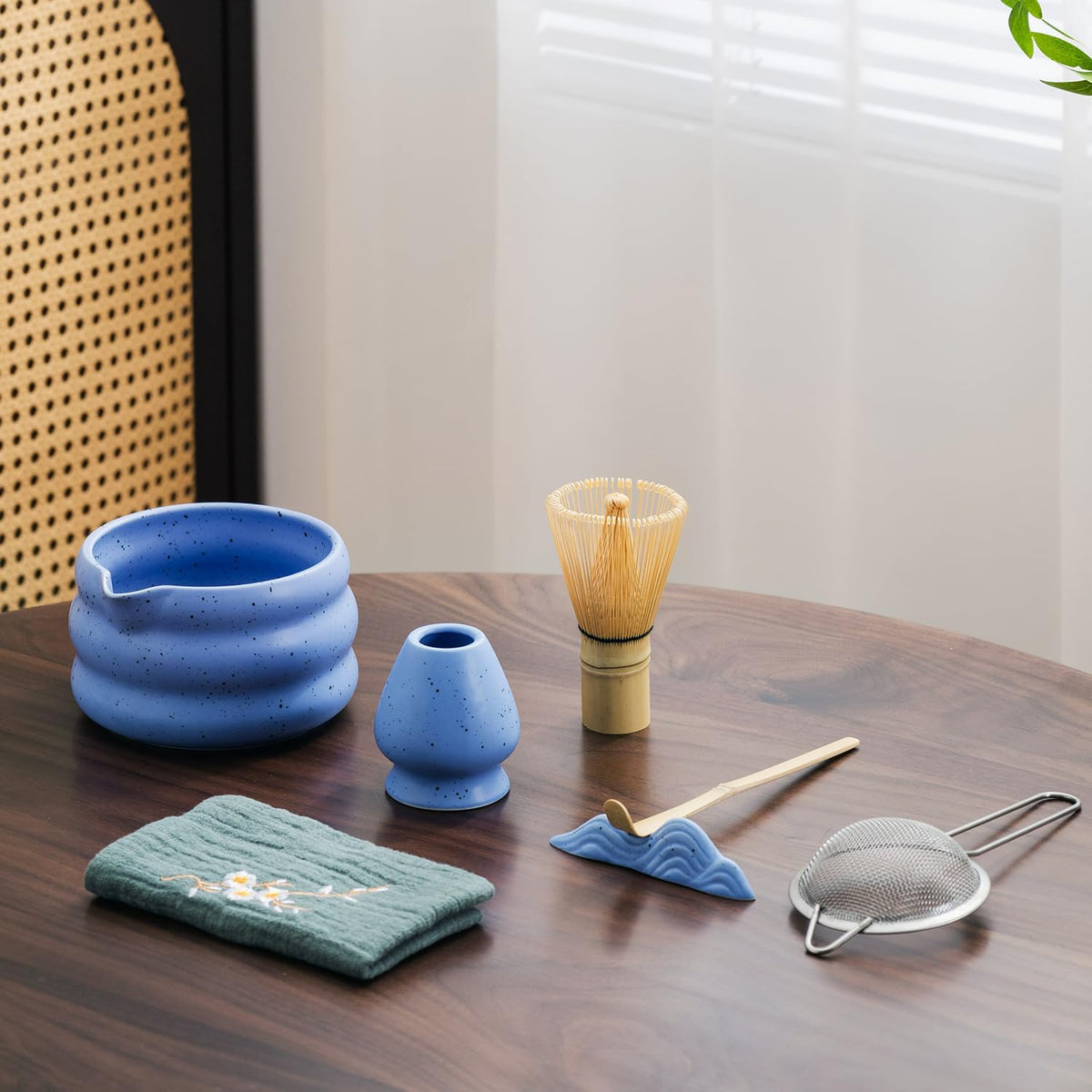 7Pcs Japanese Matcha Tea Set, Matcha Kit with Matcha Bowl (with Pouring Spout), Matcha Whisk, Whisk Holder, Strainer - Elegant Matcha Set for Gifting and Personal Use, Gift Box Packaging (white)