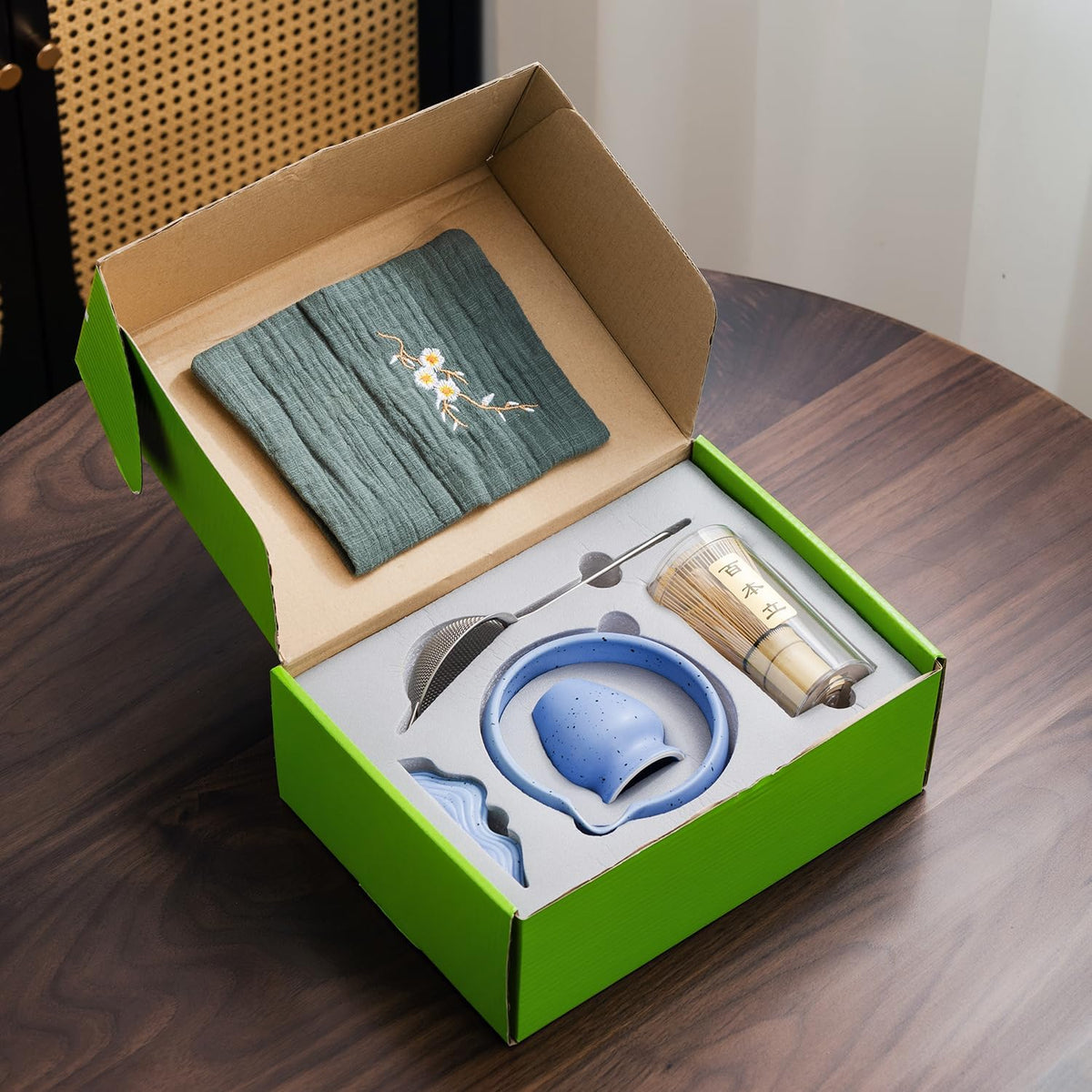 7Pcs Japanese Matcha Tea Set, Matcha Kit with Matcha Bowl (with Pouring Spout), Matcha Whisk, Whisk Holder, Strainer - Elegant Matcha Set for Gifting and Personal Use, Gift Box Packaging (white)