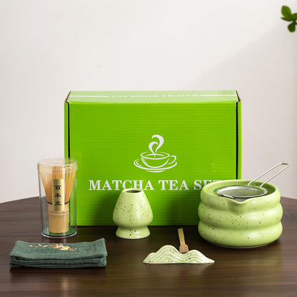 7Pcs Japanese Matcha Tea Set, Matcha Kit with Matcha Bowl (with Pouring Spout), Matcha Whisk, Whisk Holder, Strainer - Elegant Matcha Set for Gifting and Personal Use, Gift Box Packaging (white)