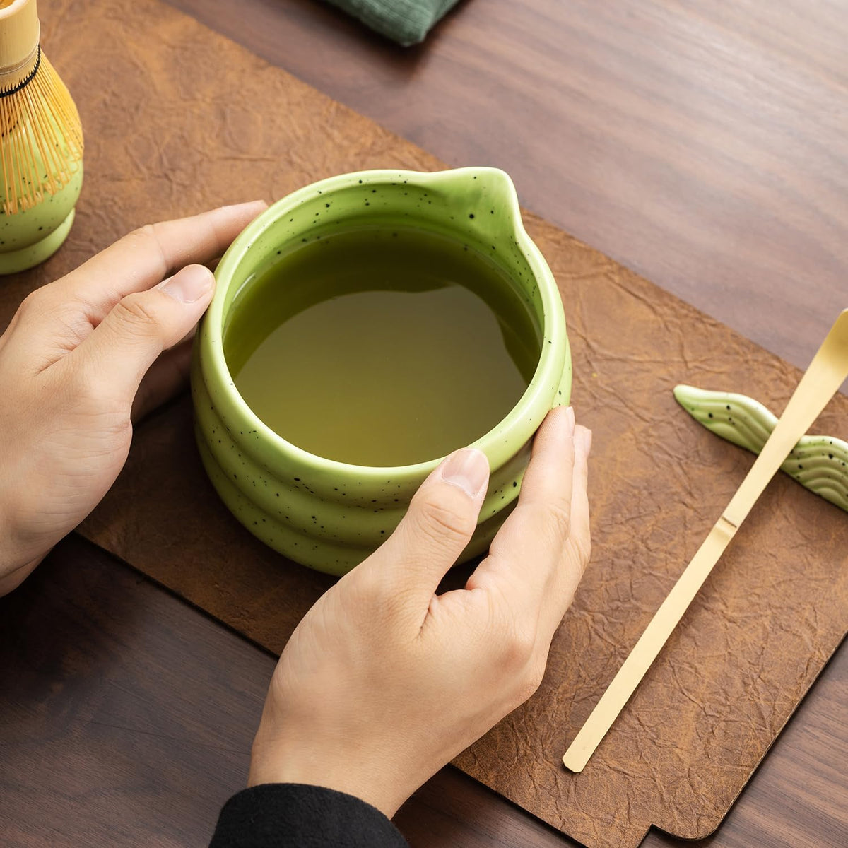 7Pcs Japanese Matcha Tea Set, Matcha Kit with Matcha Bowl (with Pouring Spout), Matcha Whisk, Whisk Holder, Strainer - Elegant Matcha Set for Gifting and Personal Use, Gift Box Packaging (white)