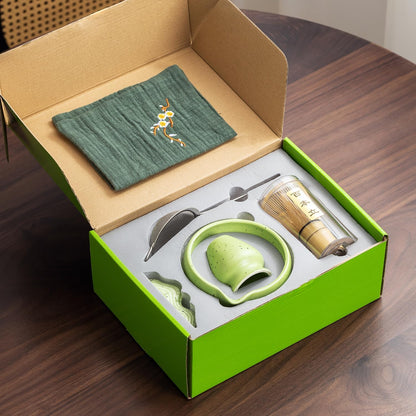 7Pcs Japanese Matcha Tea Set, Matcha Kit with Matcha Bowl (with Pouring Spout), Matcha Whisk, Whisk Holder, Strainer - Elegant Matcha Set for Gifting and Personal Use, Gift Box Packaging (white)