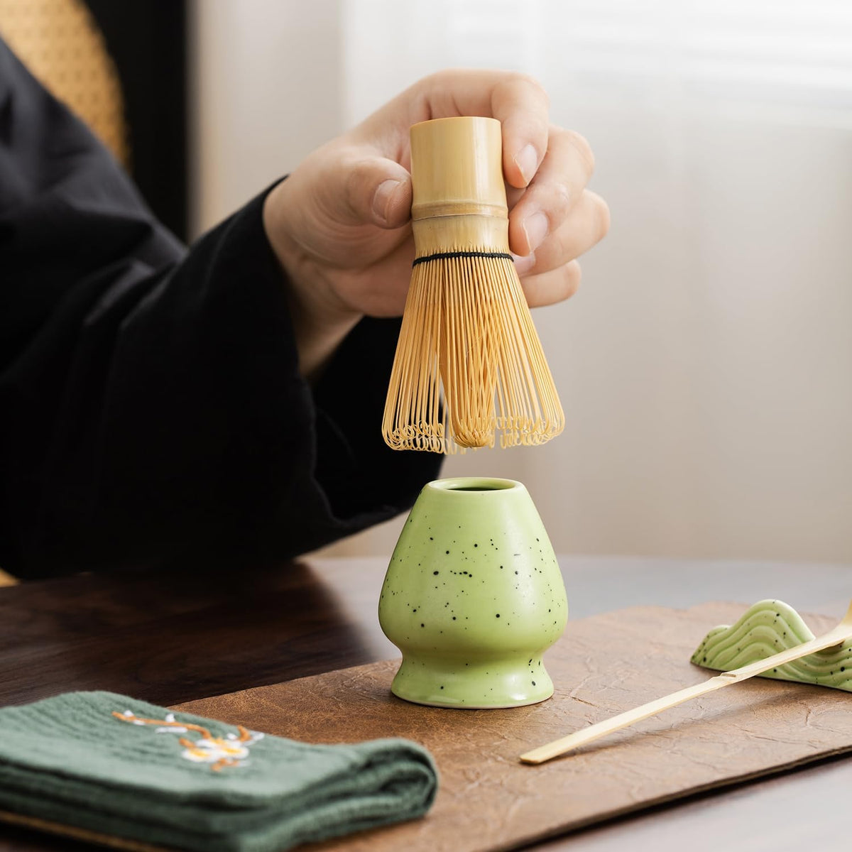 7Pcs Japanese Matcha Tea Set, Matcha Kit with Matcha Bowl (with Pouring Spout), Matcha Whisk, Whisk Holder, Strainer - Elegant Matcha Set for Gifting and Personal Use, Gift Box Packaging (white)