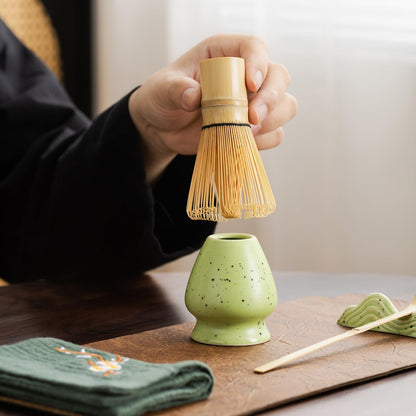 7Pcs Japanese Matcha Tea Set, Matcha Kit with Matcha Bowl (with Pouring Spout), Matcha Whisk, Whisk Holder, Strainer - Elegant Matcha Set for Gifting and Personal Use, Gift Box Packaging (white)