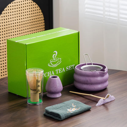7Pcs Japanese Matcha Tea Set, Matcha Kit with Matcha Bowl (with Pouring Spout), Matcha Whisk, Whisk Holder, Strainer - Elegant Matcha Set for Gifting and Personal Use, Gift Box Packaging (white)