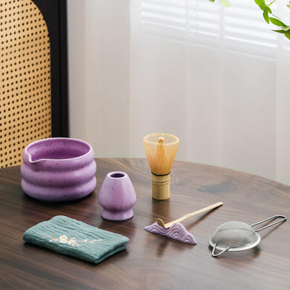7Pcs Japanese Matcha Tea Set, Matcha Kit with Matcha Bowl (with Pouring Spout), Matcha Whisk, Whisk Holder, Strainer - Elegant Matcha Set for Gifting and Personal Use, Gift Box Packaging (white)