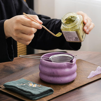 7Pcs Japanese Matcha Tea Set, Matcha Kit with Matcha Bowl (with Pouring Spout), Matcha Whisk, Whisk Holder, Strainer - Elegant Matcha Set for Gifting and Personal Use, Gift Box Packaging (white)