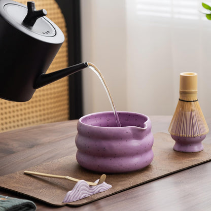 7Pcs Japanese Matcha Tea Set, Matcha Kit with Matcha Bowl (with Pouring Spout), Matcha Whisk, Whisk Holder, Strainer - Elegant Matcha Set for Gifting and Personal Use, Gift Box Packaging (white)