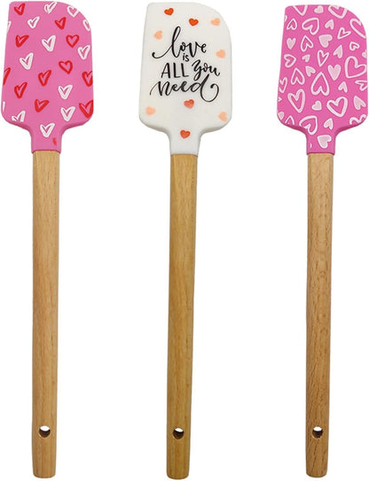 Heart Silicone Spatulas,Cake Cream Silicone Spatula Wooden Handle Butter Pastry Blender Scraper Kitchen Chocolate Butter Baking Mixers,Kitchen Utensils and Gadgets (Pink&White)
