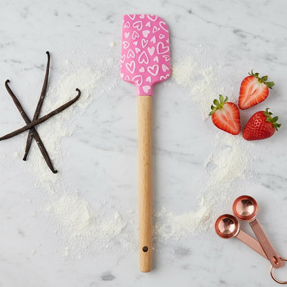 Heart Silicone Spatulas,Cake Cream Silicone Spatula Wooden Handle Butter Pastry Blender Scraper Kitchen Chocolate Butter Baking Mixers,Kitchen Utensils and Gadgets (Pink&White)