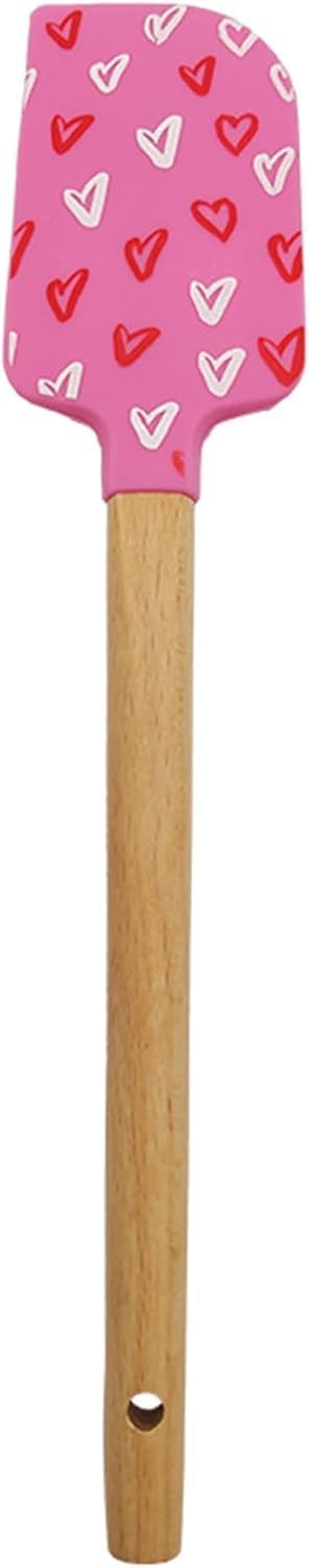 Heart Silicone Spatulas,Cake Cream Silicone Spatula Wooden Handle Butter Pastry Blender Scraper Kitchen Chocolate Butter Baking Mixers,Kitchen Utensils and Gadgets (Pink&White)