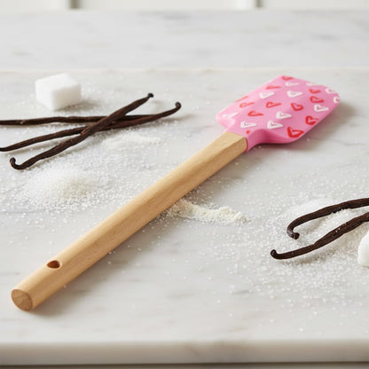 Heart Silicone Spatulas,Cake Cream Silicone Spatula Wooden Handle Butter Pastry Blender Scraper Kitchen Chocolate Butter Baking Mixers,Kitchen Utensils and Gadgets (Pink&White)