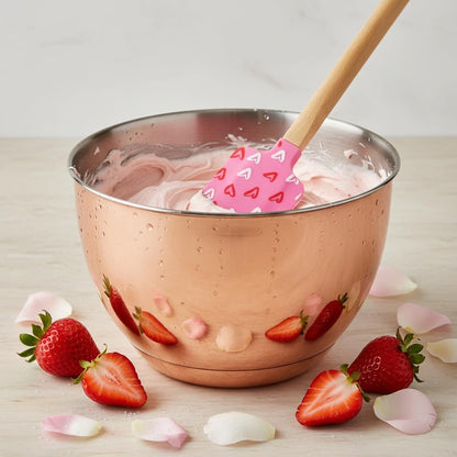 Heart Silicone Spatulas,Cake Cream Silicone Spatula Wooden Handle Butter Pastry Blender Scraper Kitchen Chocolate Butter Baking Mixers,Kitchen Utensils and Gadgets (Pink&White)