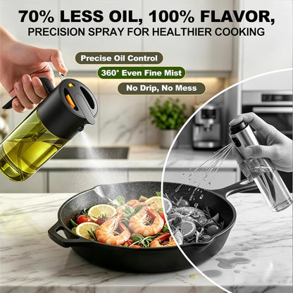 2-IN-1 Oil Sprayer for Cooking,Oil Dispenser for Kitchen,500ML,Black | Olive Oil Spray Bottle with Leak-Proof, Cooking Spray with Portion Control for BBQ, Air Fryer, Salad, Light-Blocking Glass