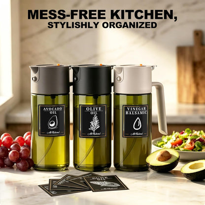 2-IN-1 Oil Sprayer for Cooking,Oil Dispenser for Kitchen,500ML,Black | Olive Oil Spray Bottle with Leak-Proof, Cooking Spray with Portion Control for BBQ, Air Fryer, Salad, Light-Blocking Glass