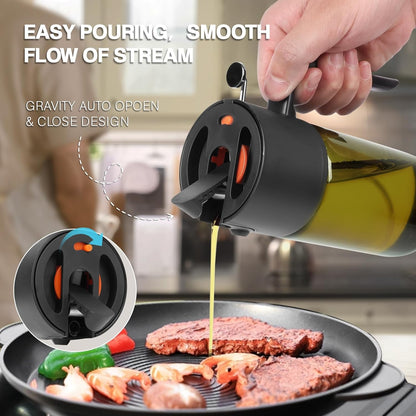 2-IN-1 Oil Sprayer for Cooking,Oil Dispenser for Kitchen,500ML,Black | Olive Oil Spray Bottle with Leak-Proof, Cooking Spray with Portion Control for BBQ, Air Fryer, Salad, Light-Blocking Glass