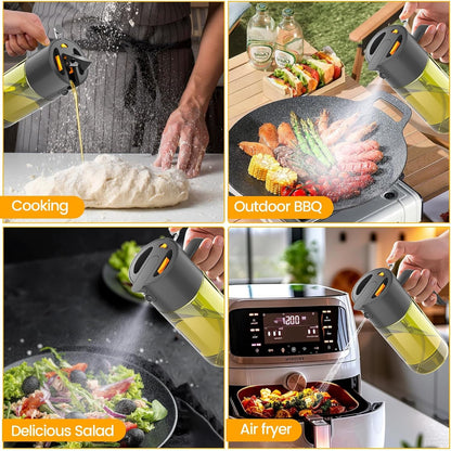 2-IN-1 Oil Sprayer for Cooking,Oil Dispenser for Kitchen,500ML,Black | Olive Oil Spray Bottle with Leak-Proof, Cooking Spray with Portion Control for BBQ, Air Fryer, Salad, Light-Blocking Glass