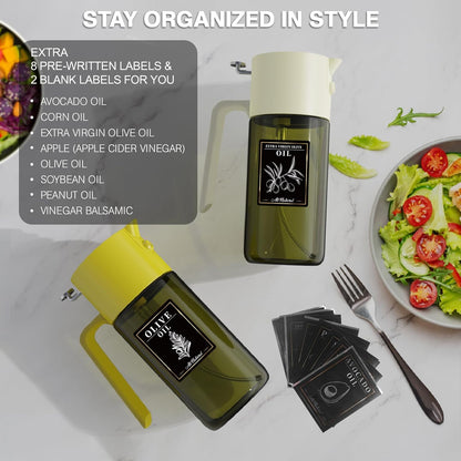 2-IN-1 Oil Sprayer for Cooking,Oil Dispenser for Kitchen,500ML,Black | Olive Oil Spray Bottle with Leak-Proof, Cooking Spray with Portion Control for BBQ, Air Fryer, Salad, Light-Blocking Glass