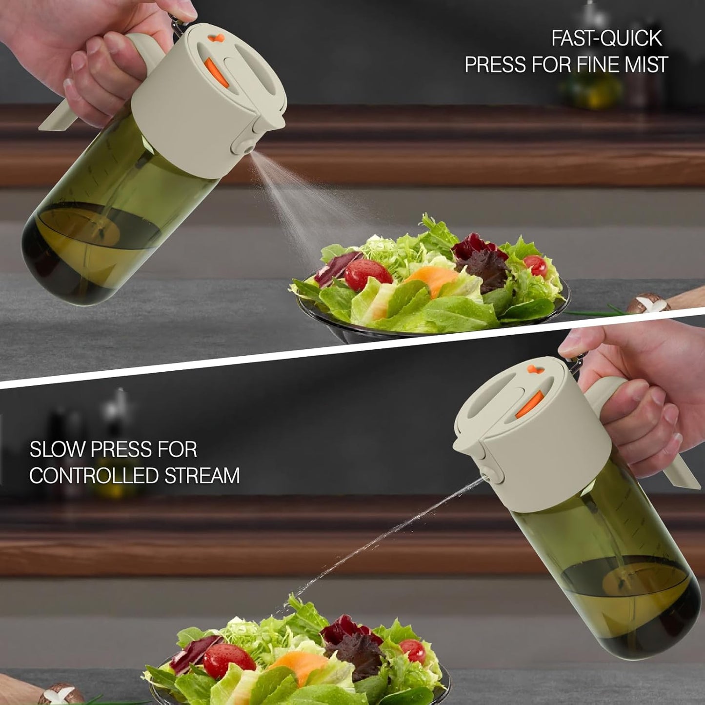 2-IN-1 Oil Sprayer for Cooking,Oil Dispenser for Kitchen,500ML,Black | Olive Oil Spray Bottle with Leak-Proof, Cooking Spray with Portion Control for BBQ, Air Fryer, Salad, Light-Blocking Glass