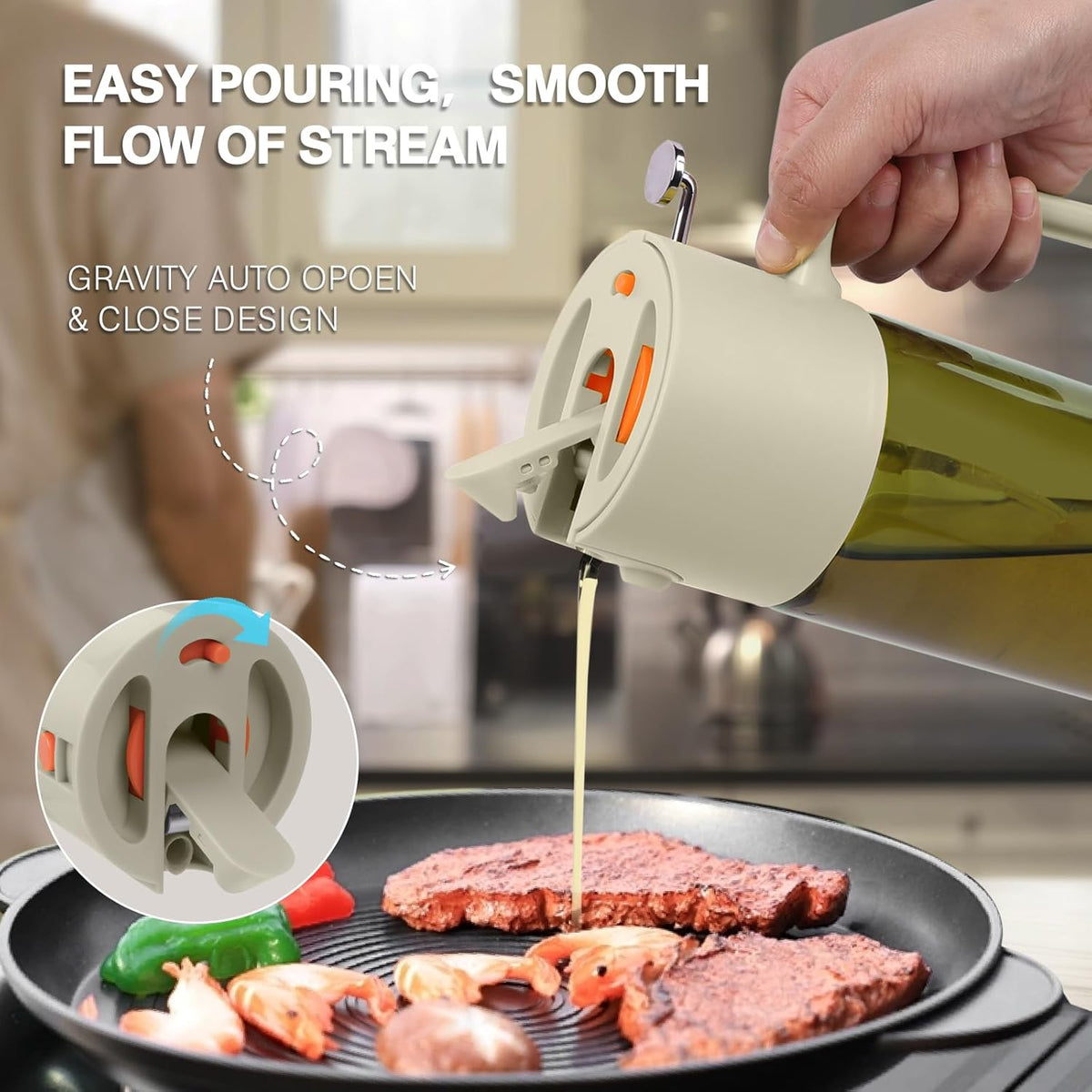 2-IN-1 Oil Sprayer for Cooking,Oil Dispenser for Kitchen,500ML,Black | Olive Oil Spray Bottle with Leak-Proof, Cooking Spray with Portion Control for BBQ, Air Fryer, Salad, Light-Blocking Glass