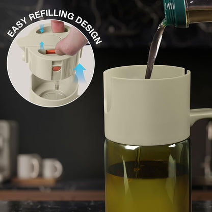 2-IN-1 Oil Sprayer for Cooking,Oil Dispenser for Kitchen,500ML,Black | Olive Oil Spray Bottle with Leak-Proof, Cooking Spray with Portion Control for BBQ, Air Fryer, Salad, Light-Blocking Glass