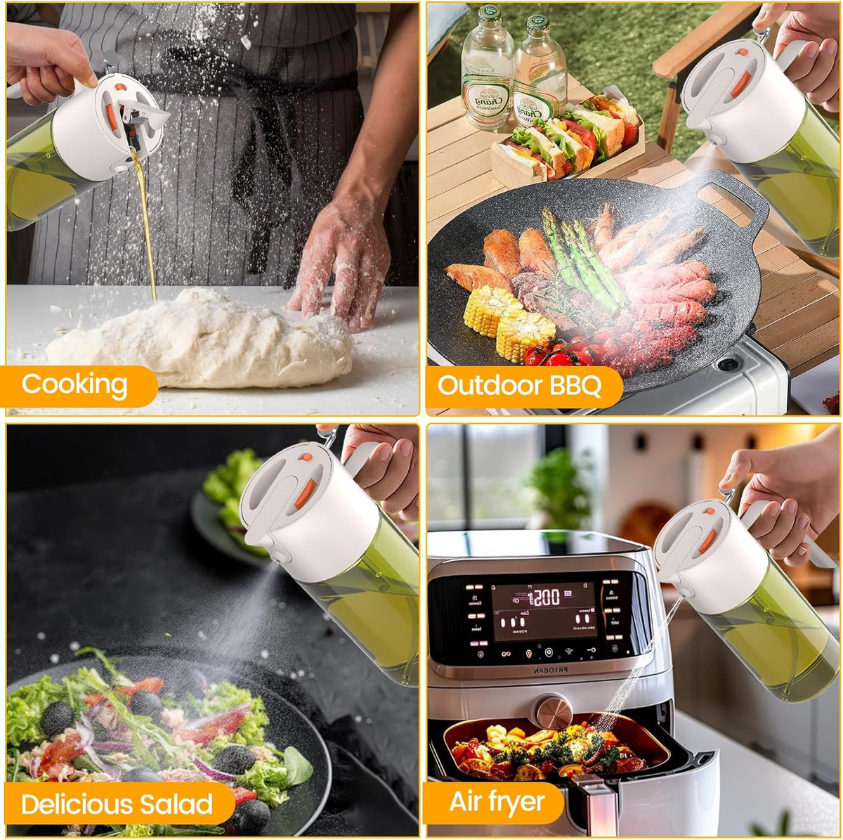 2-IN-1 Oil Sprayer for Cooking,Oil Dispenser for Kitchen,500ML,Black | Olive Oil Spray Bottle with Leak-Proof, Cooking Spray with Portion Control for BBQ, Air Fryer, Salad, Light-Blocking Glass