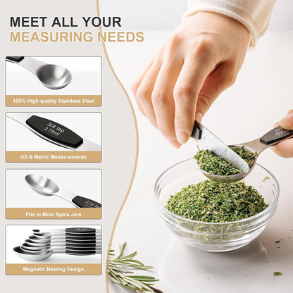 Stainless Steel Measuring Cups & Spoons Set, Kitchen Tools Nesting Measuring Cups and Spoons, Fits in Spice Jars for Baking & Cooking, BPA Free, Set of 15 with Leveler, Multicolor