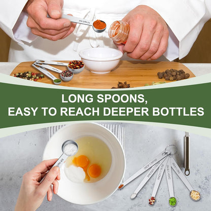 Stainless Steel Measuring Cups & Spoons Set, Kitchen Tools Nesting Measuring Cups and Spoons, Fits in Spice Jars for Baking & Cooking, BPA Free, Set of 15 with Leveler, Multicolor