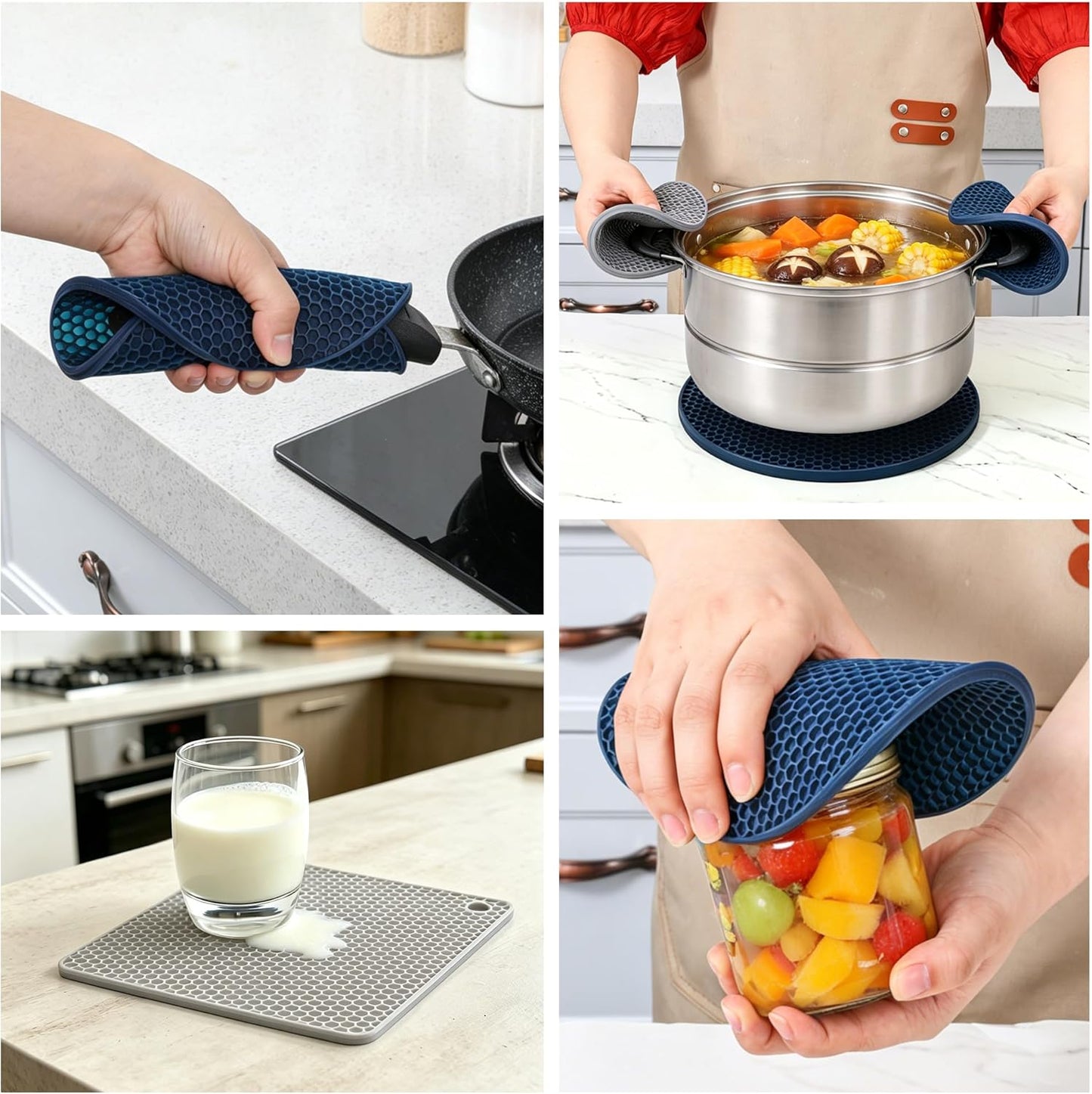 Silicone Trivet Mats - Hot Pads Spoon Rest, Multipurpose Trivet for Hot Dishers Heat Resistant Food Grade Silicone Set of 4