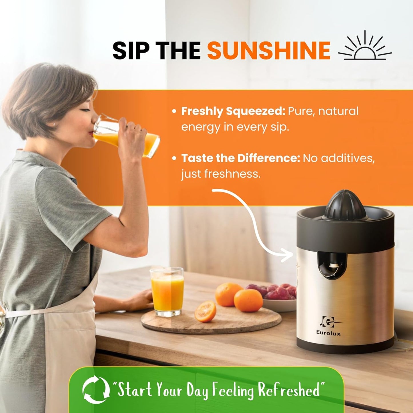 Electric Orange Juicer, Sleek Effortless Citrus Juice Squeezer for Lemon, Lime, Grapefruit | Powerful Motor, Easy to Clean, Removable Dishwasher-Safe Parts