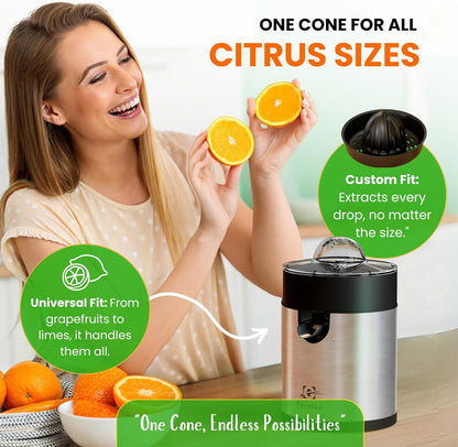 Electric Orange Juicer, Sleek Effortless Citrus Juice Squeezer for Lemon, Lime, Grapefruit | Powerful Motor, Easy to Clean, Removable Dishwasher-Safe Parts